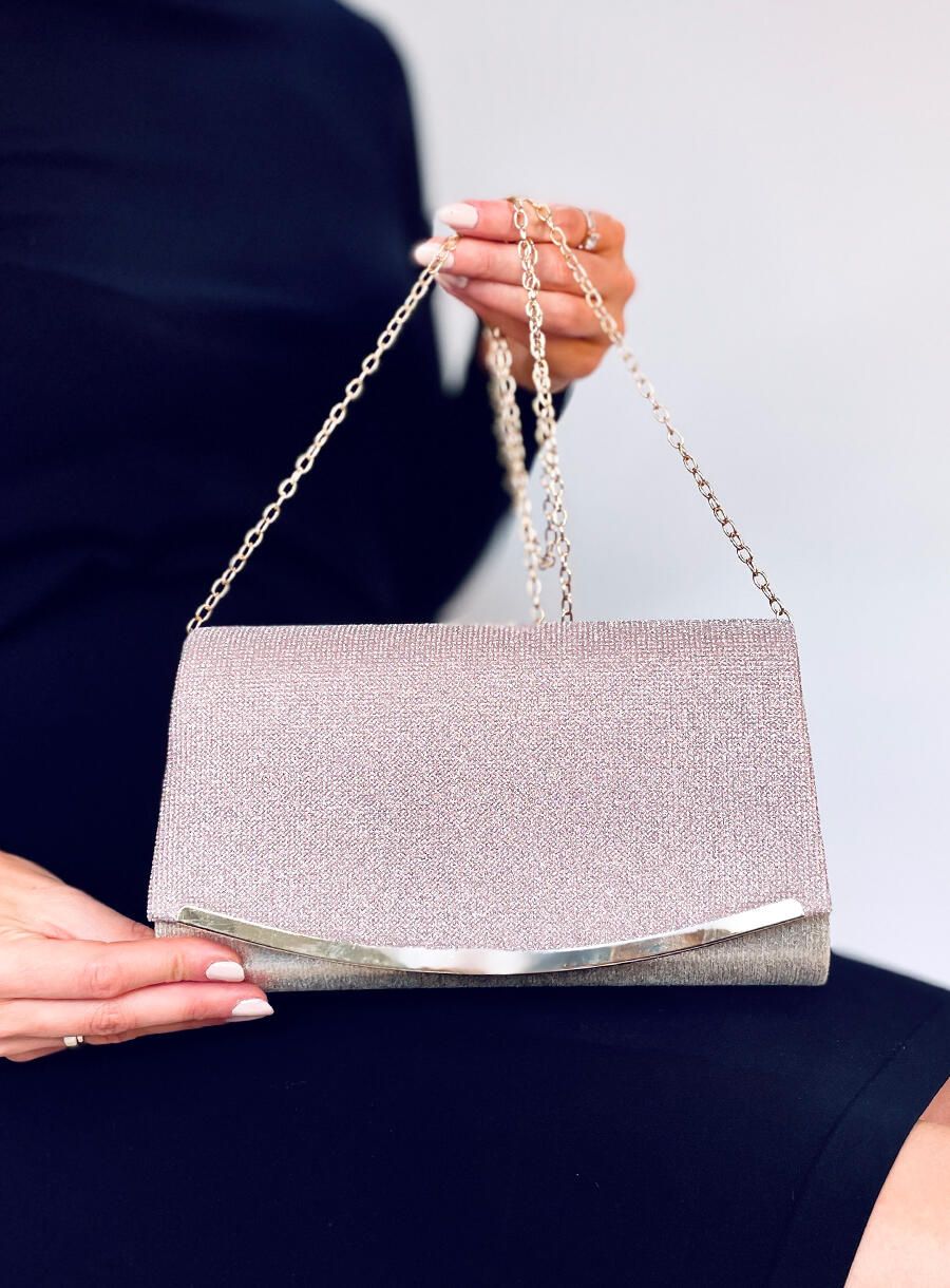 Elegantná kabelka zdobená zirkónmi šampanská ružová