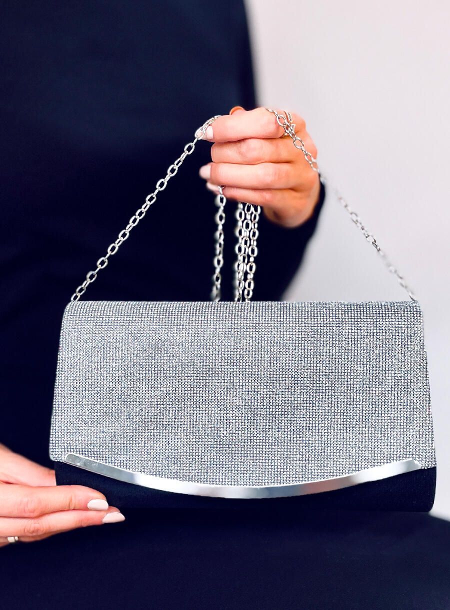 Elegantná kabelka zdobená zirkónmi čierna