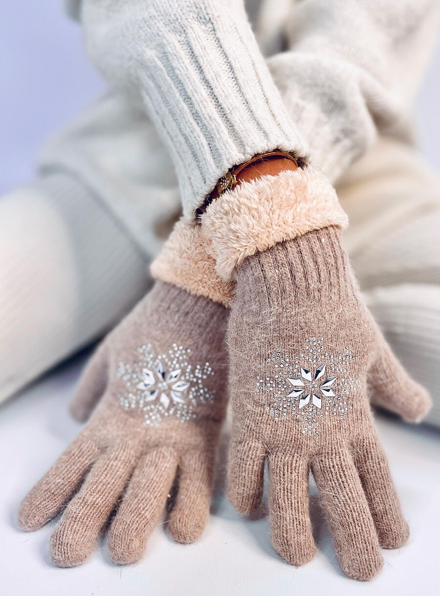 Béžové dámske rukavice SNOWFLAKE