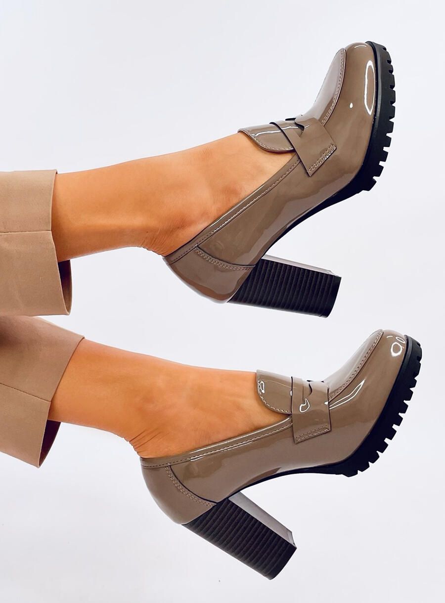 Dámske lodičky/mokasíny na podpätku tmavobéžové