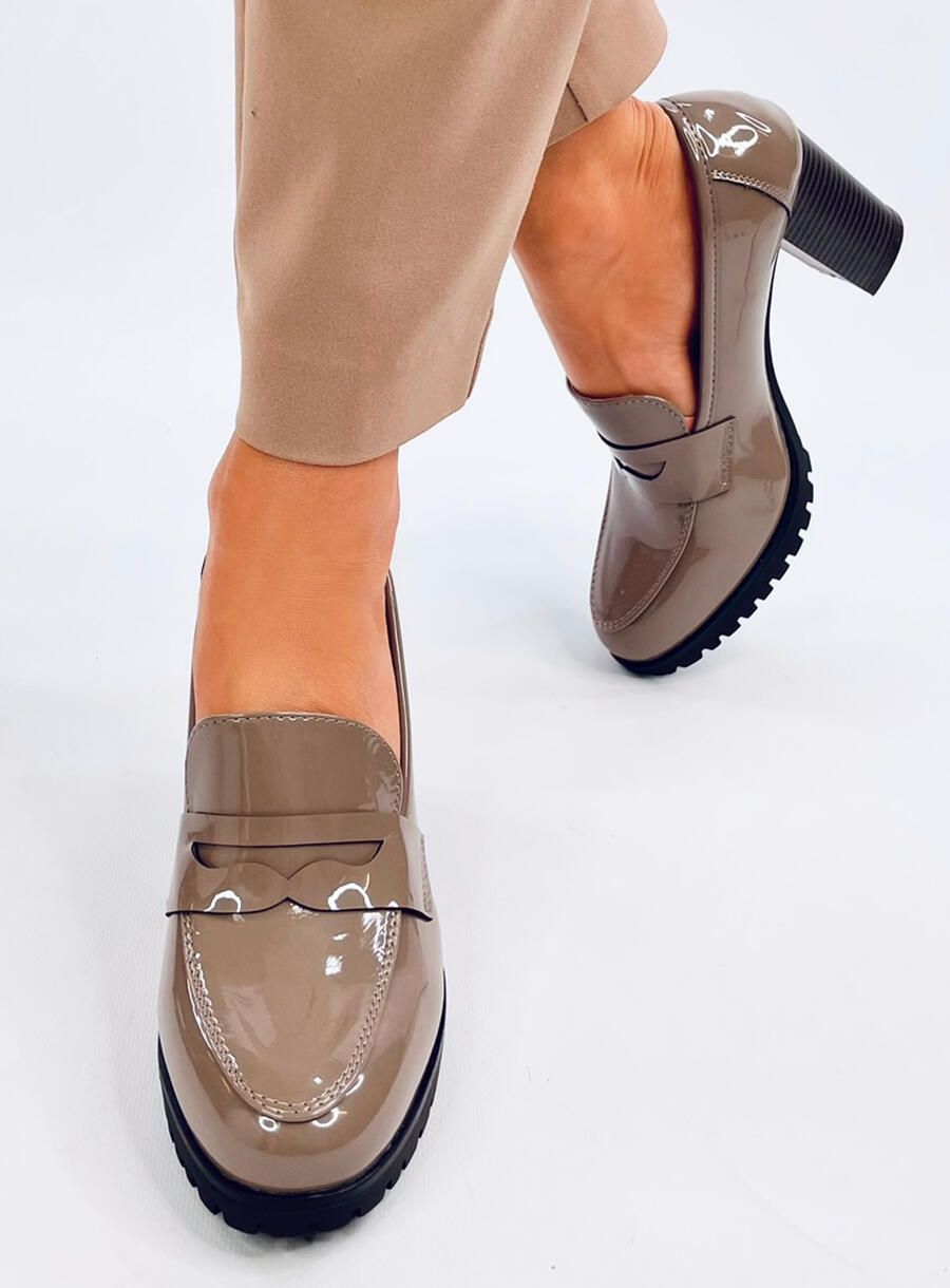 Dámske lodičky/mokasíny na podpätku tmavobéžové