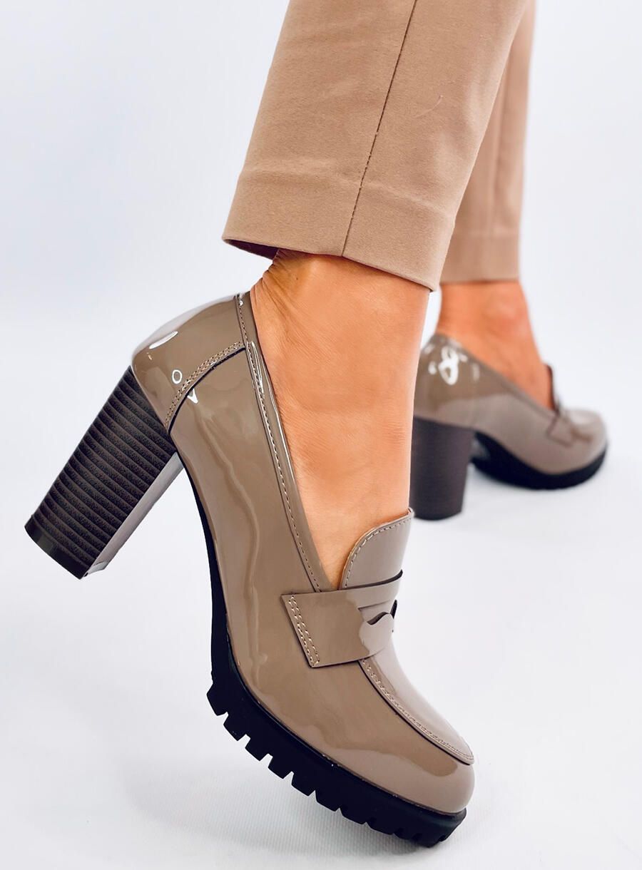 Dámske lodičky/mokasíny na podpätku tmavobéžové