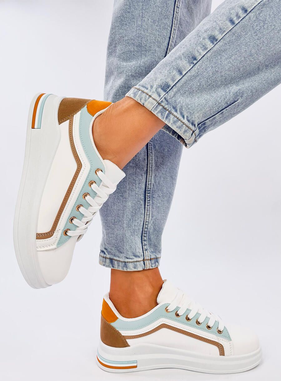 Biele tenisky s pruhom babyblue/hnedá