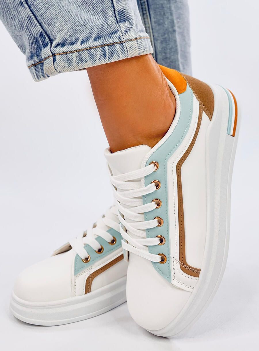 Biele tenisky s pruhom babyblue/hnedá