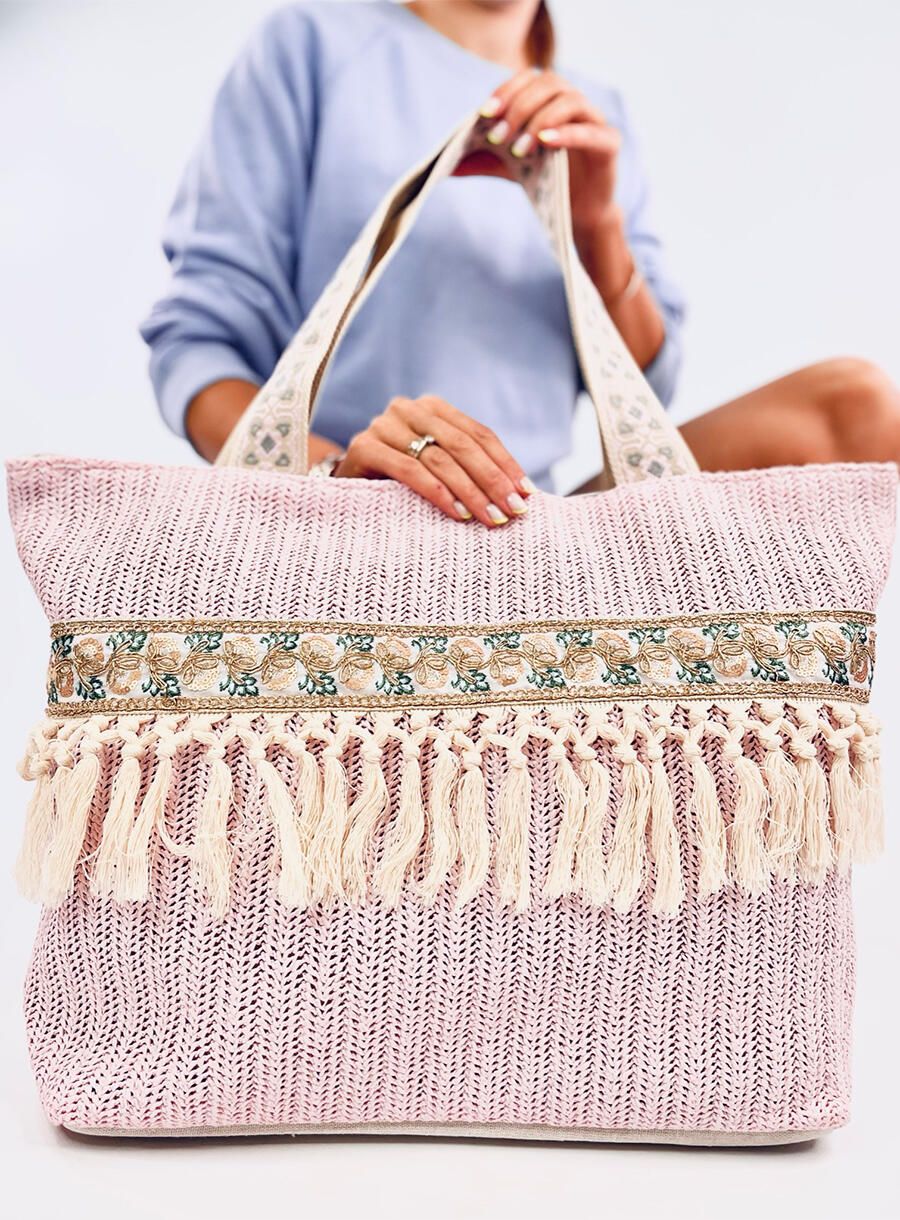 Ružová veľká plážová taška BOHO