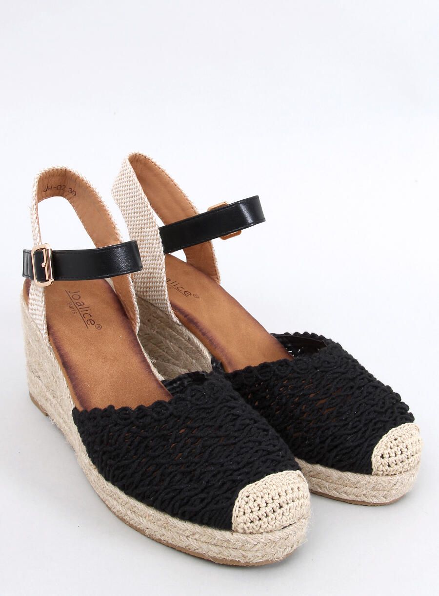 Sandále - espadrilky na klinovom podpätku čierne
