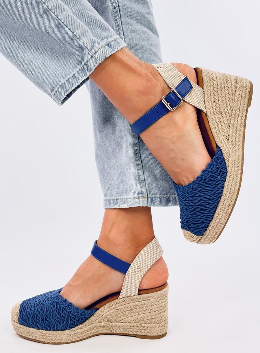 Sandále - espadrilky na klinovom podpätku modré
