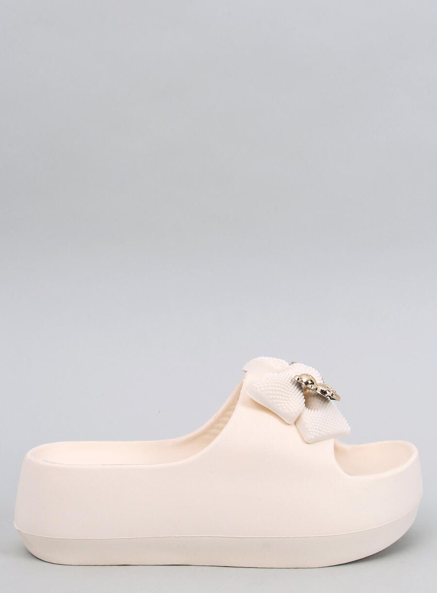 Biele dámske gumové šľapky s mašľou