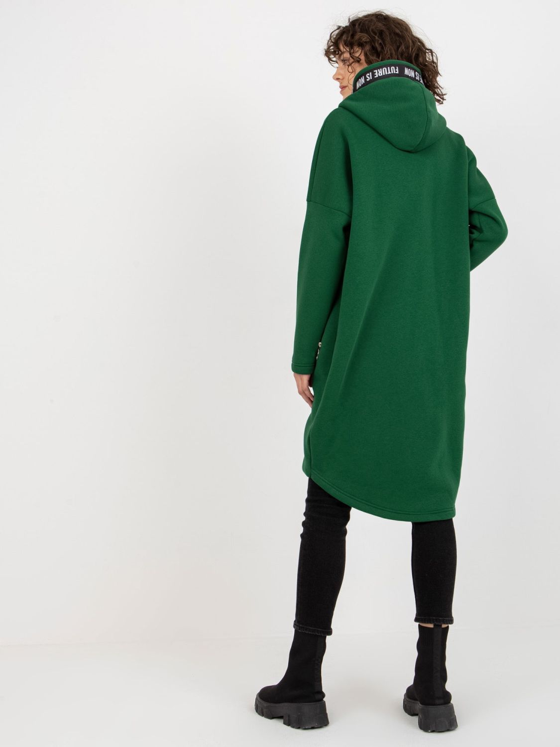 Tmavozelená dlhá oversize mikina