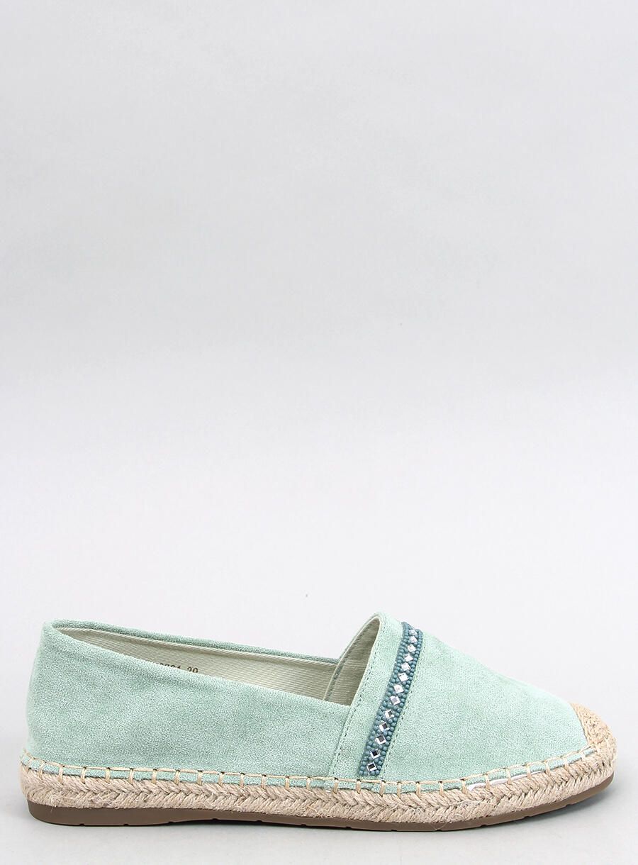 Pistáciové semišové espadrilky s kamienkami