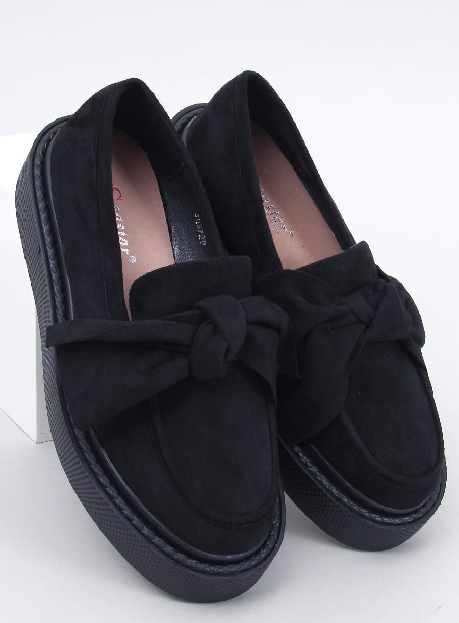 Čierne semišové mokasíny na platforme s mašľou