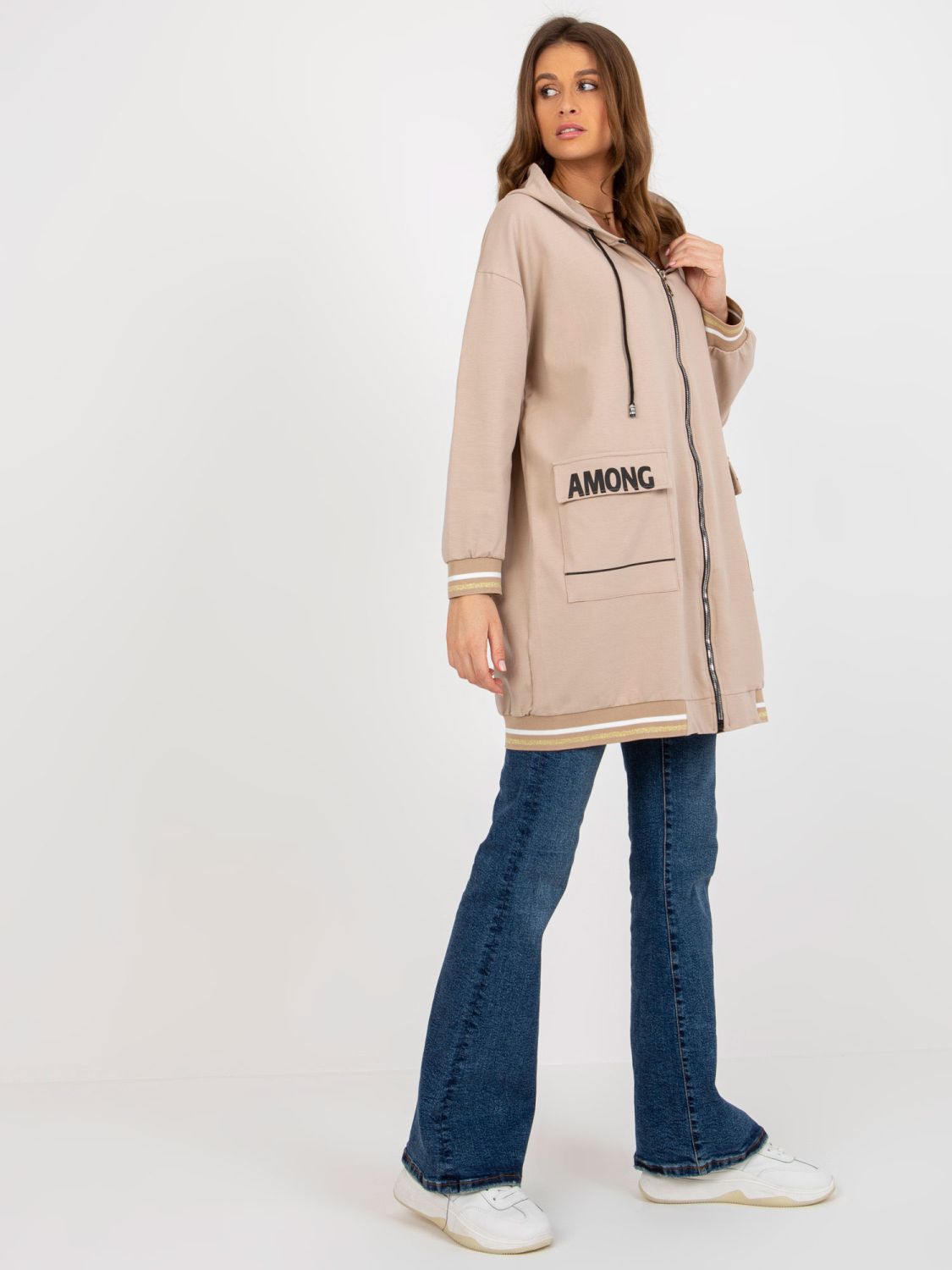 Béžová dlhá oversize mikina