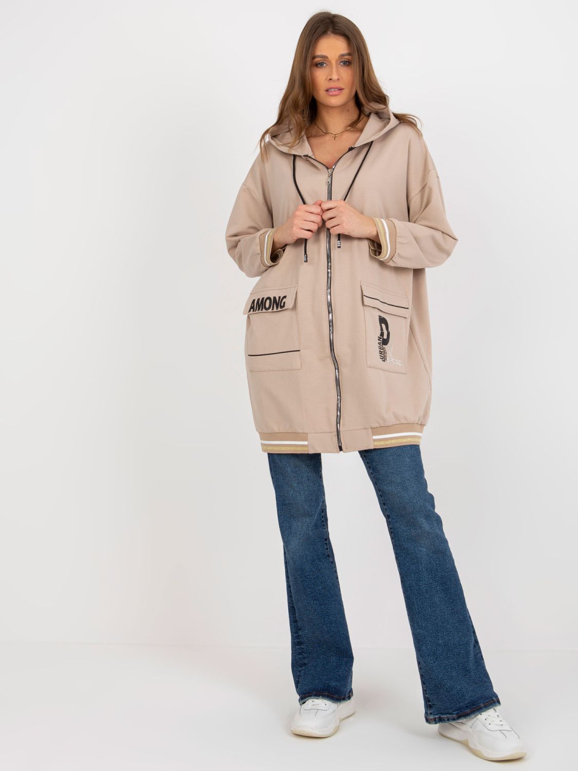 Béžová dlhá oversize mikina