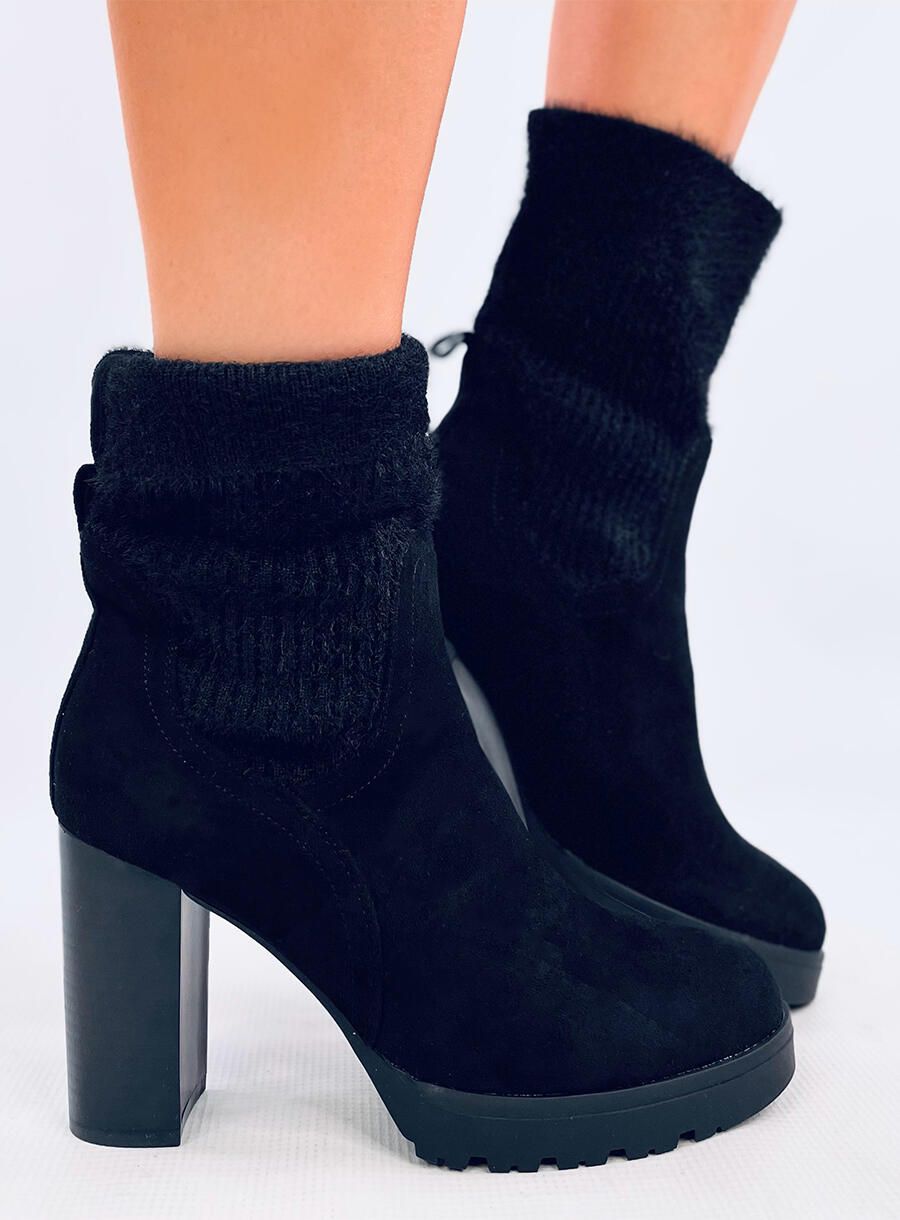 Semišové čižmy na podpätku čierne