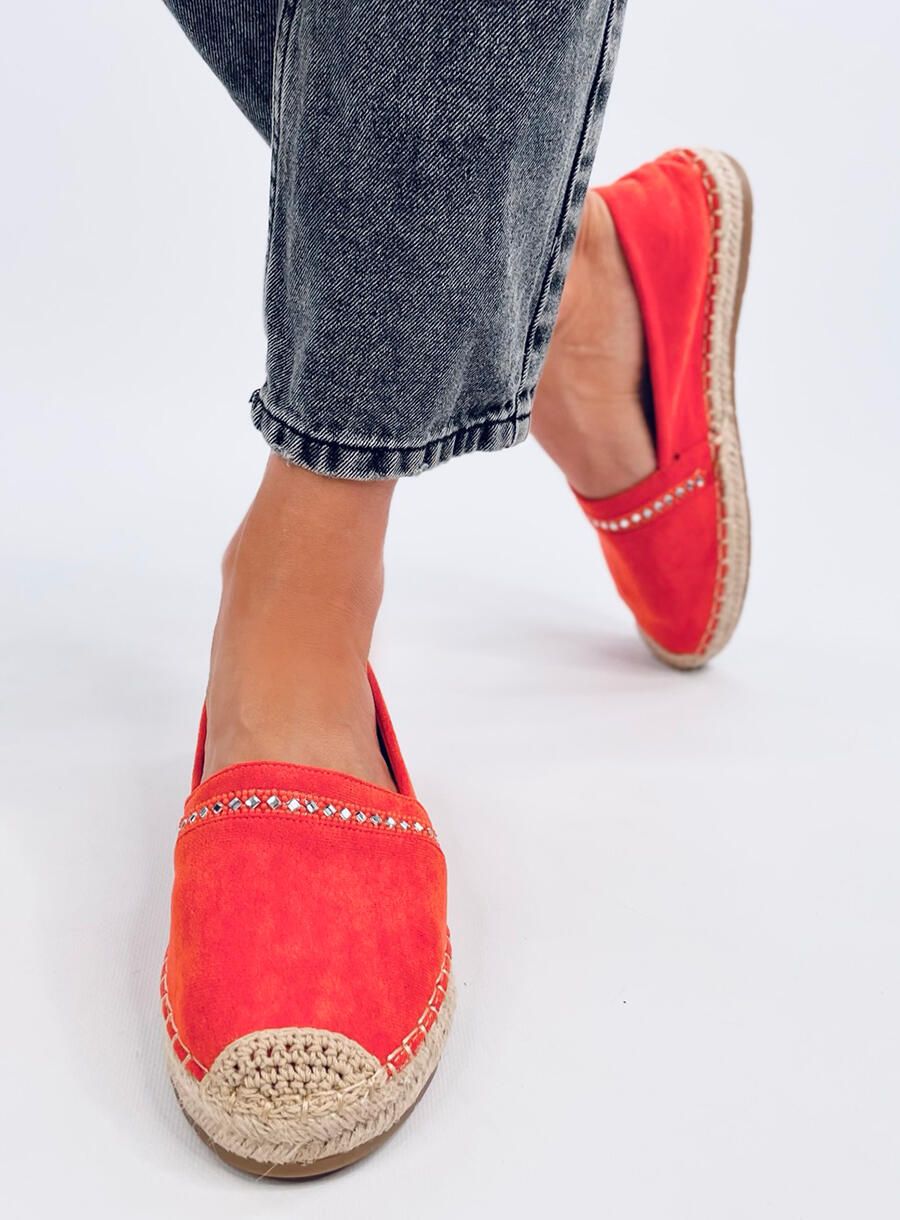 Oranžové semišové espadrilky s kamienkami