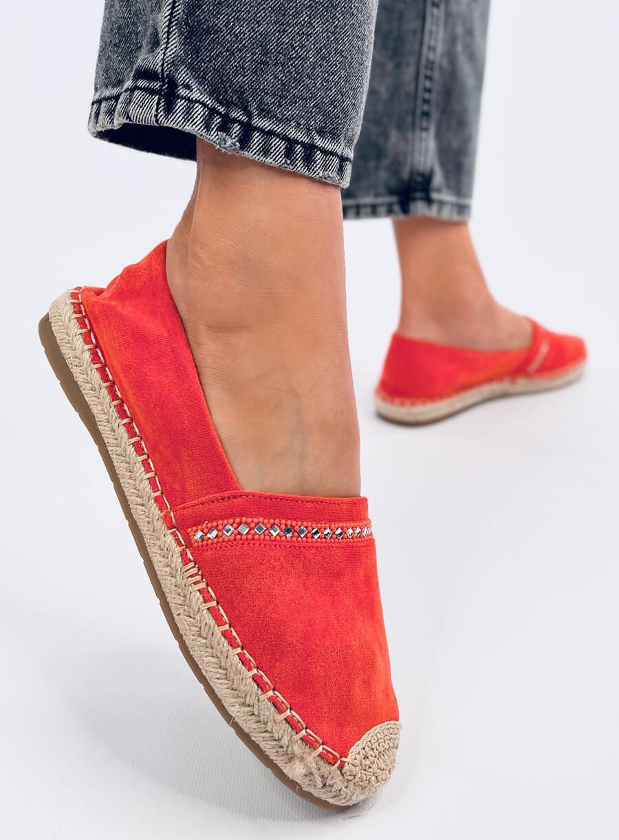 Oranžové semišové espadrilky s kamienkami