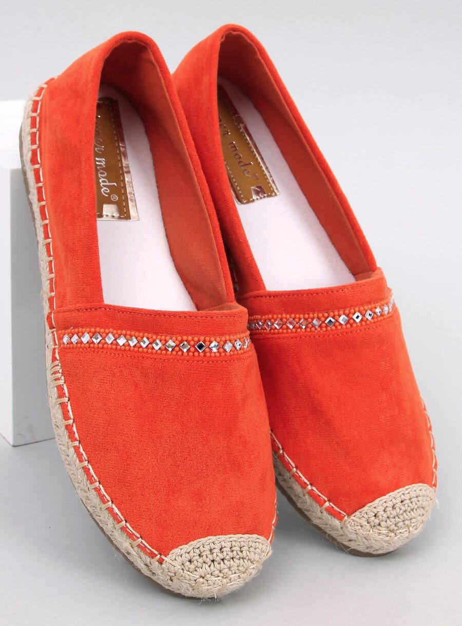 Oranžové semišové espadrilky s kamienkami
