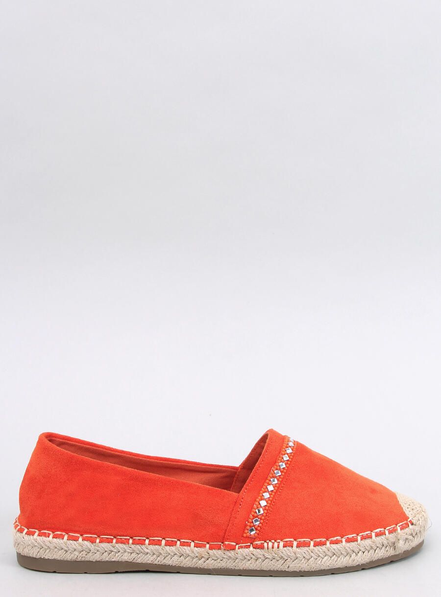 Oranžové semišové espadrilky s kamienkami