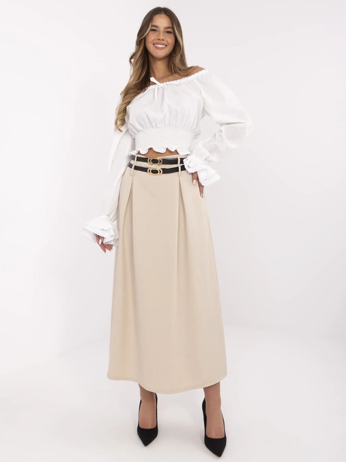 Elegantná maxi sukňa v béžovej farbe