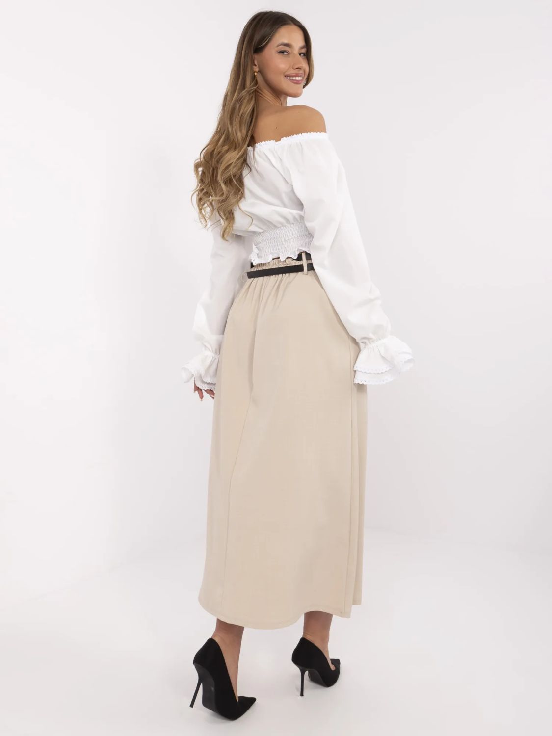 Elegantná maxi sukňa v béžovej farbe