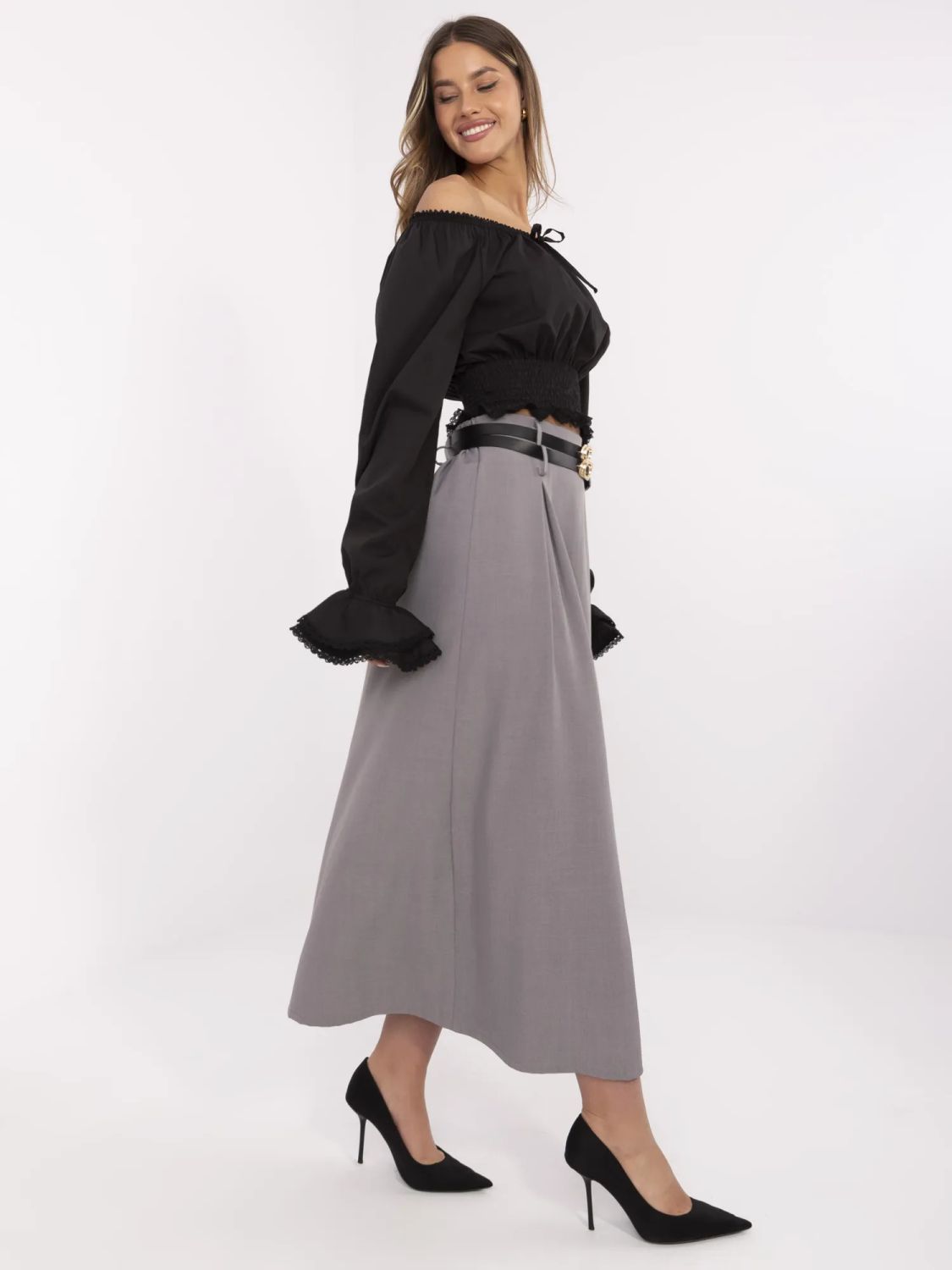 Elegantná maxi sukňa v sivej farbe