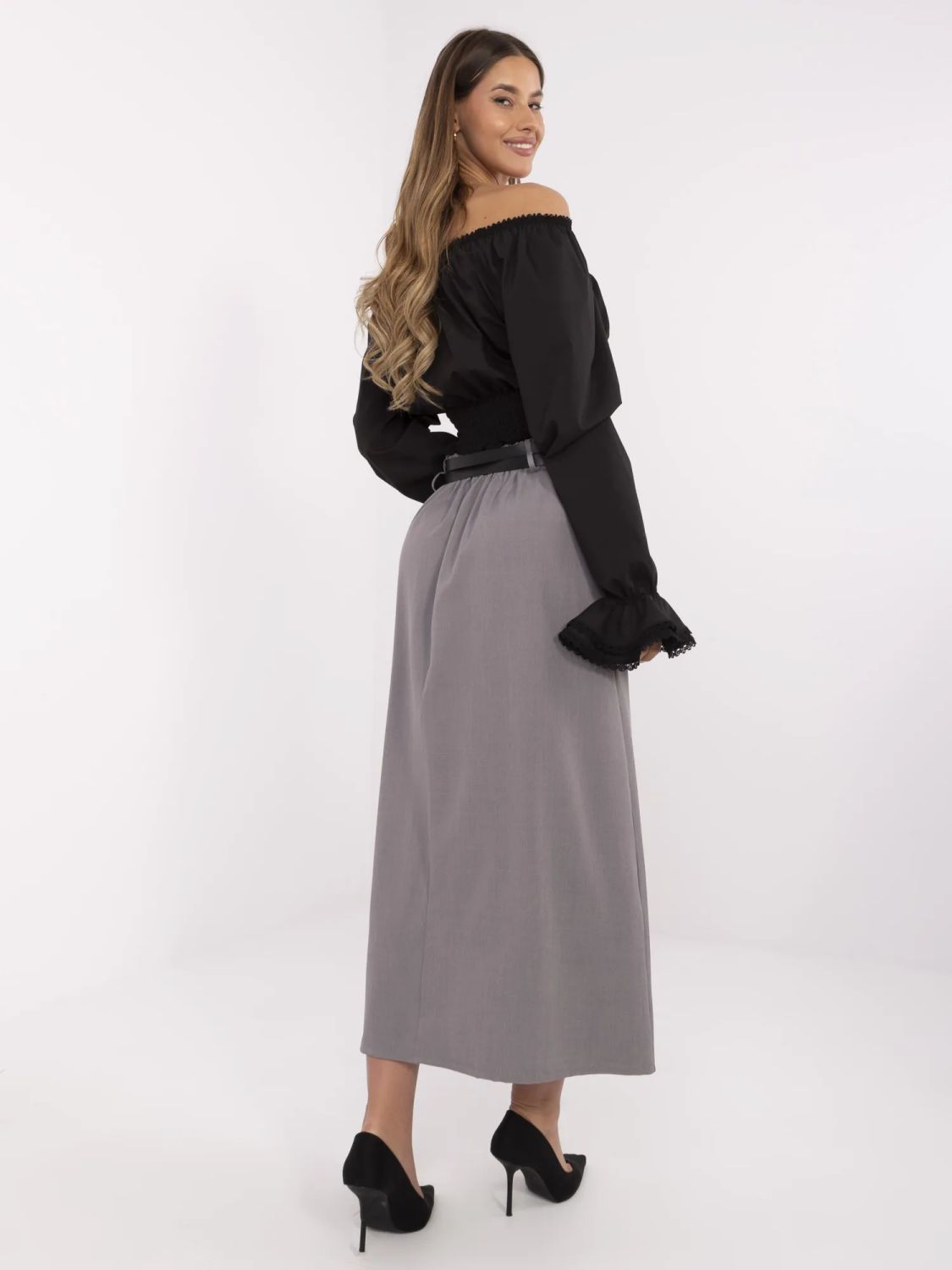 Elegantná maxi sukňa v sivej farbe