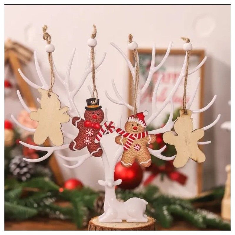 Sada 12 drevených ozdôb na stromček, medovníčky