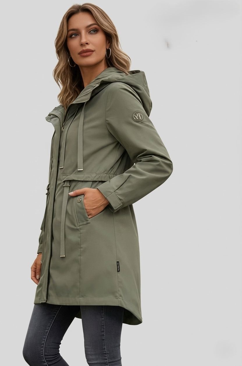 Khaki jarná parka s veľkou kapucňou