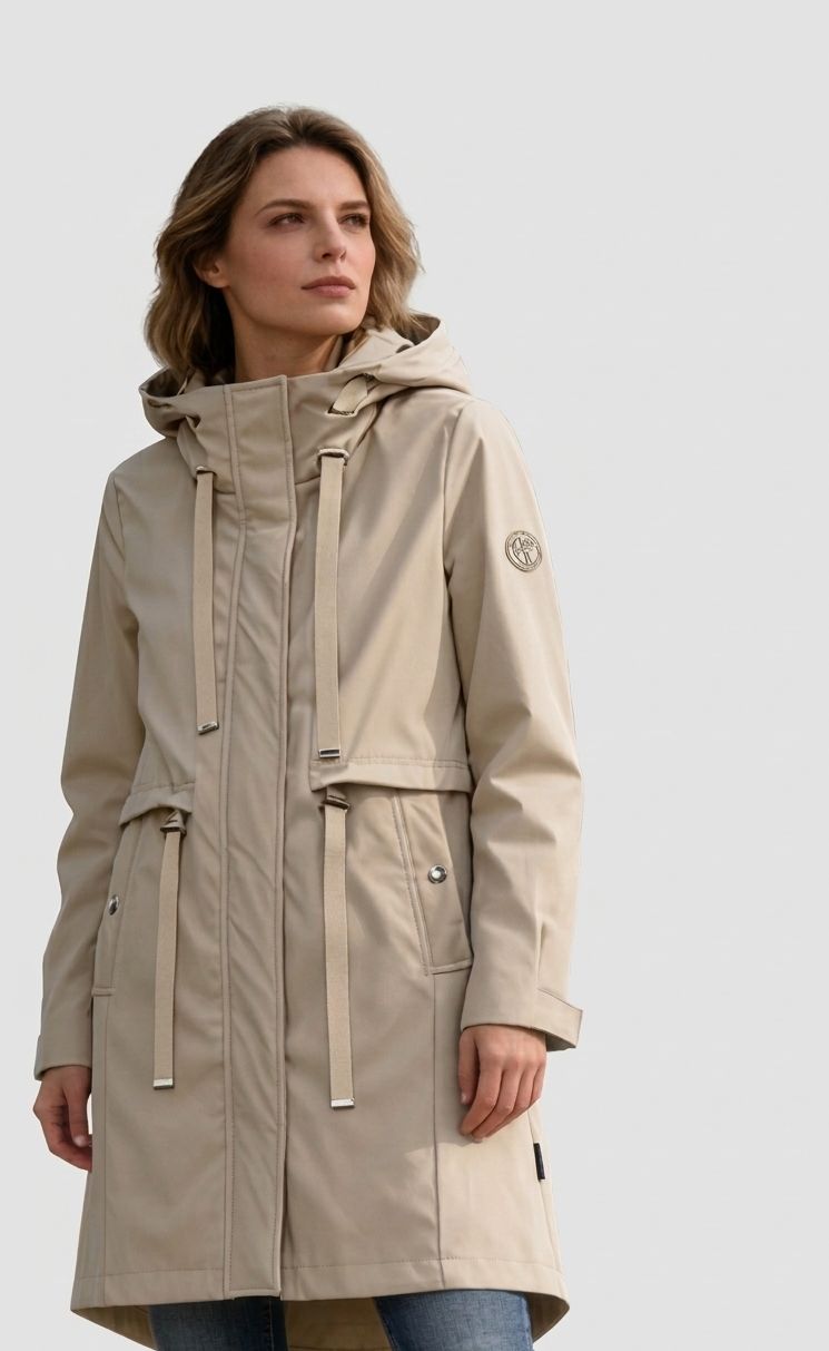 Béžová jarná parka s veľkou kapucňou