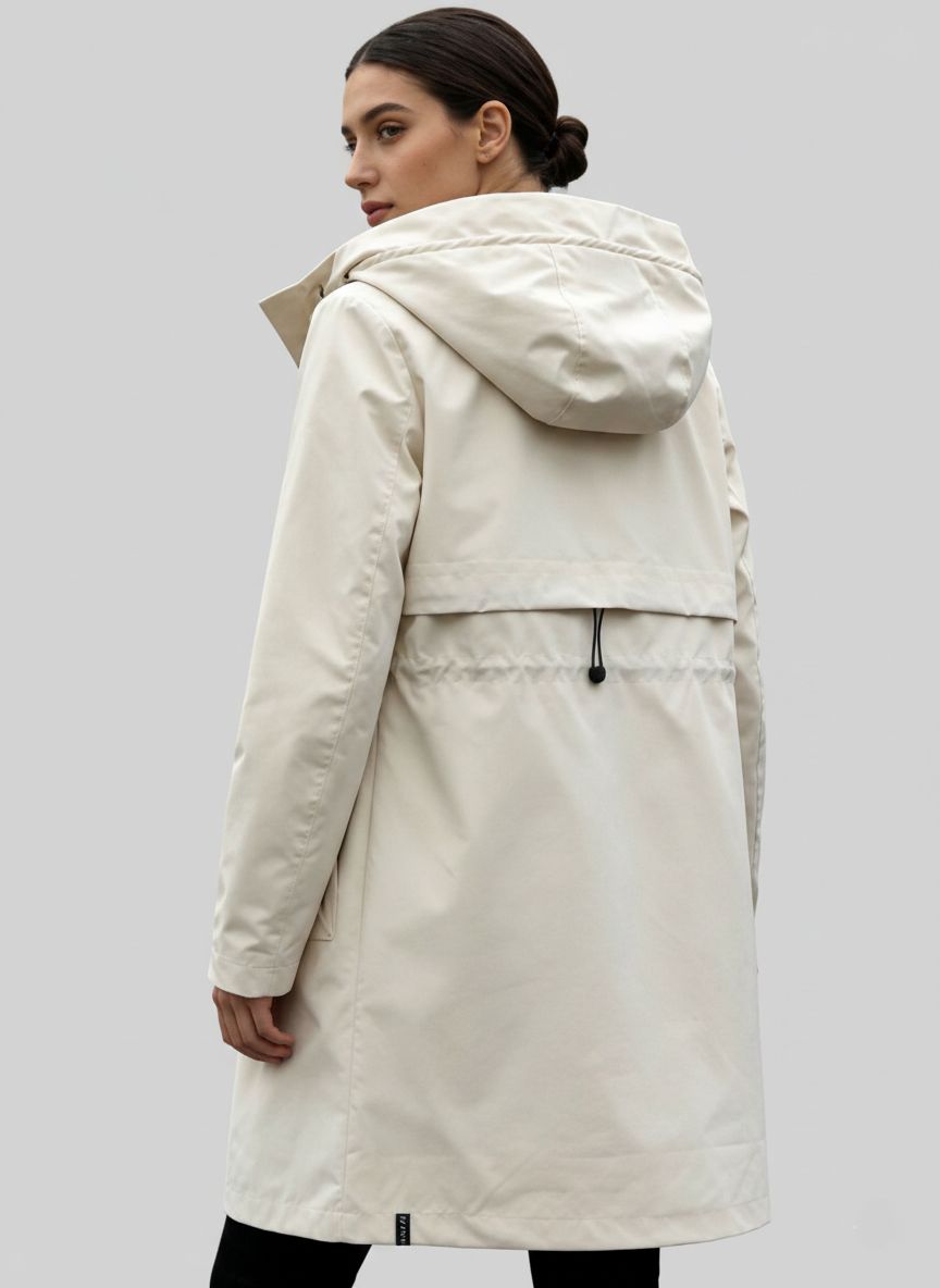 Krémová jarná parka so sťahovaním v páse