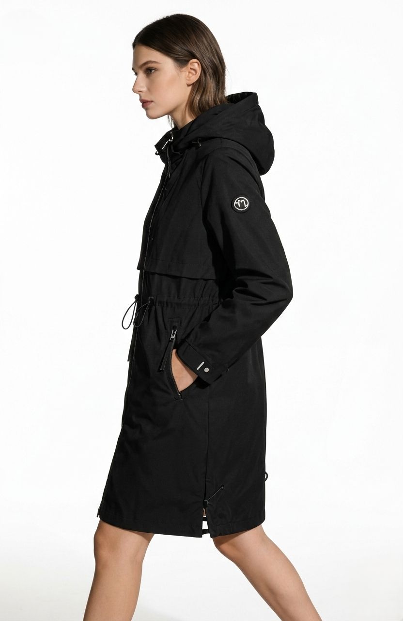 Čierna prechodná parka so sťahovaním v páse