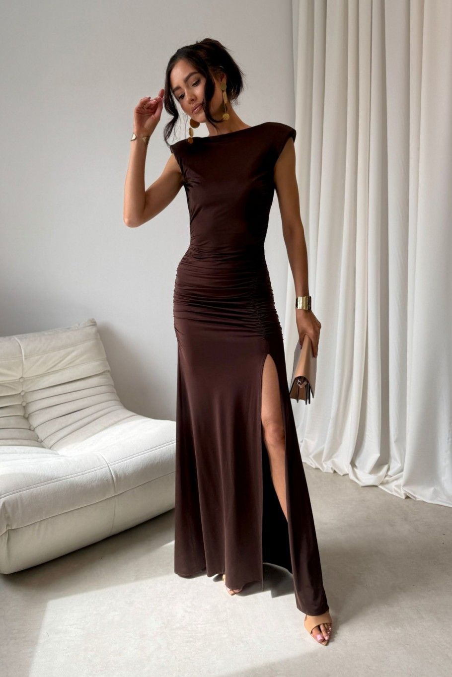 Maxi šaty v hnedej farbe Aurelia