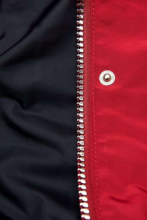 Červená/modrá basic jarná parka s kapucňou