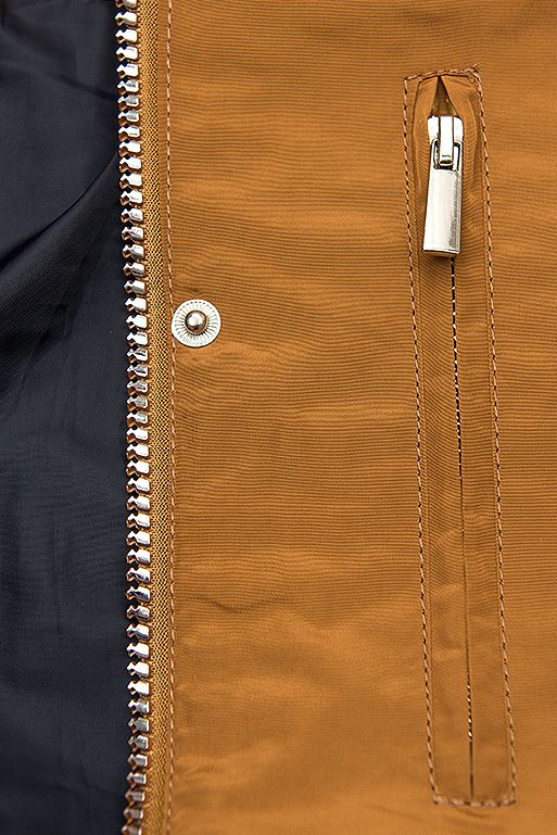 Hnedá/modrá basic jarná parka s kapucňou