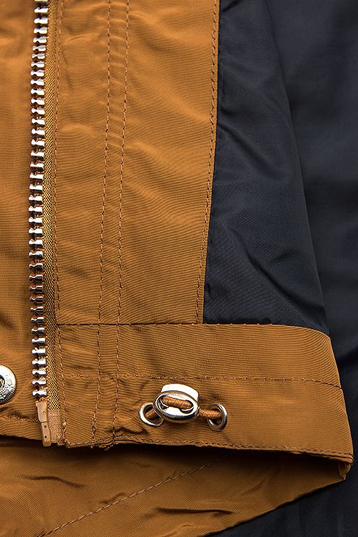 Hnedá/modrá basic jarná parka s kapucňou