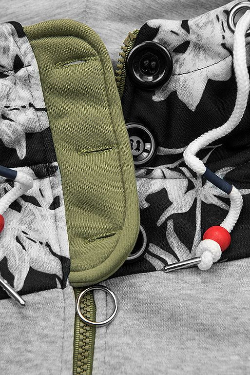 Khaki predĺžená mikina s kvetinovým vzorom