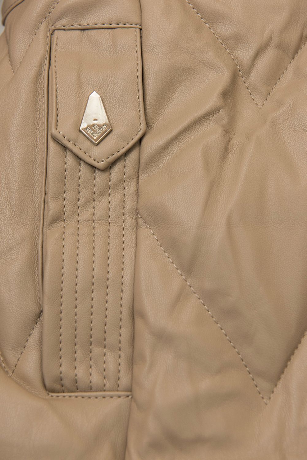 Zimný koženkový kabát s umelou kožušinou, béžový