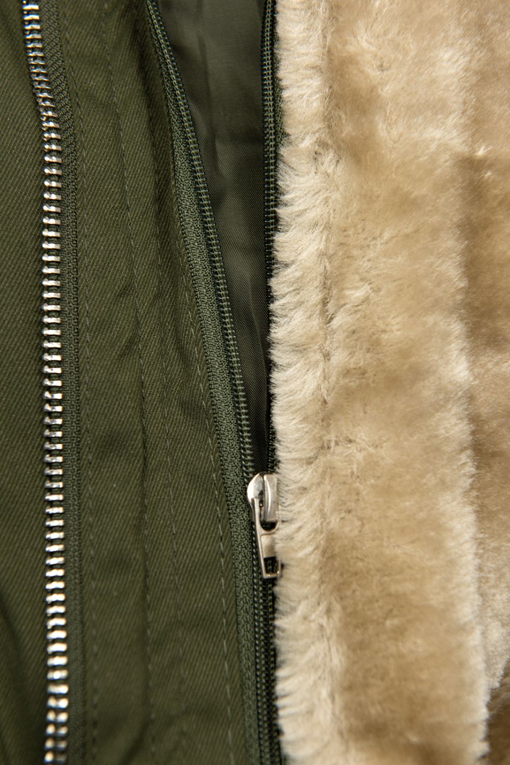 Khaki parka s vyberateľným plyšovým futrom