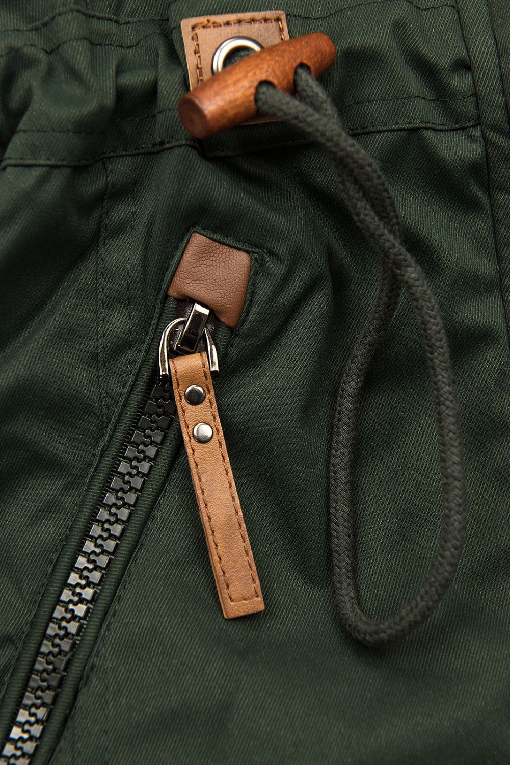 Khaki predĺžená parka s plyšom