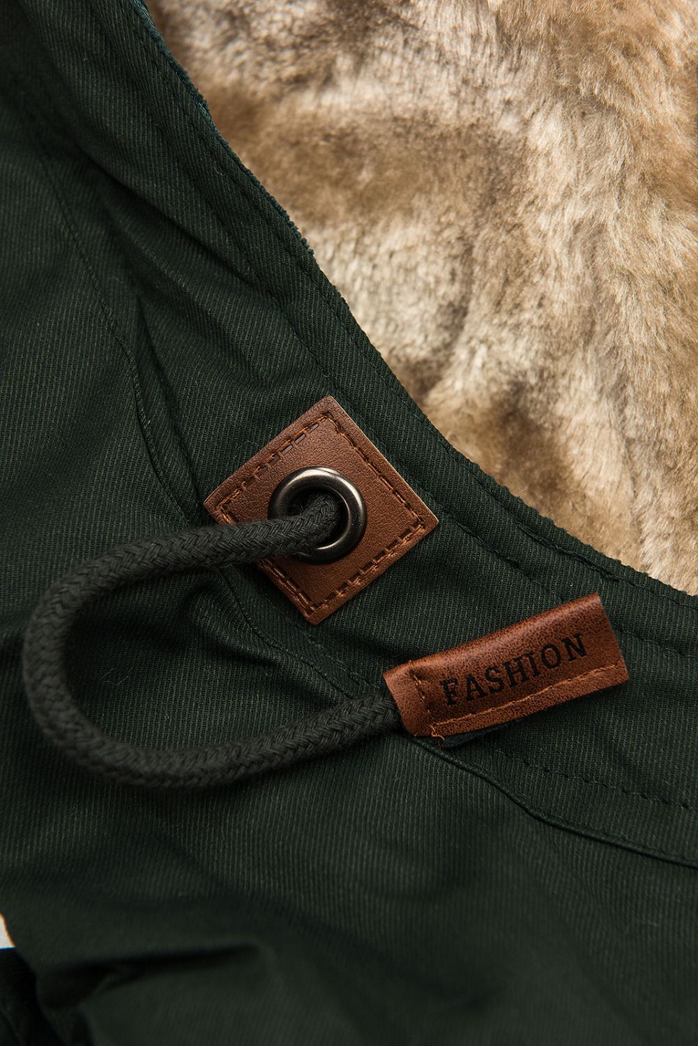 Khaki predĺžená parka s plyšom