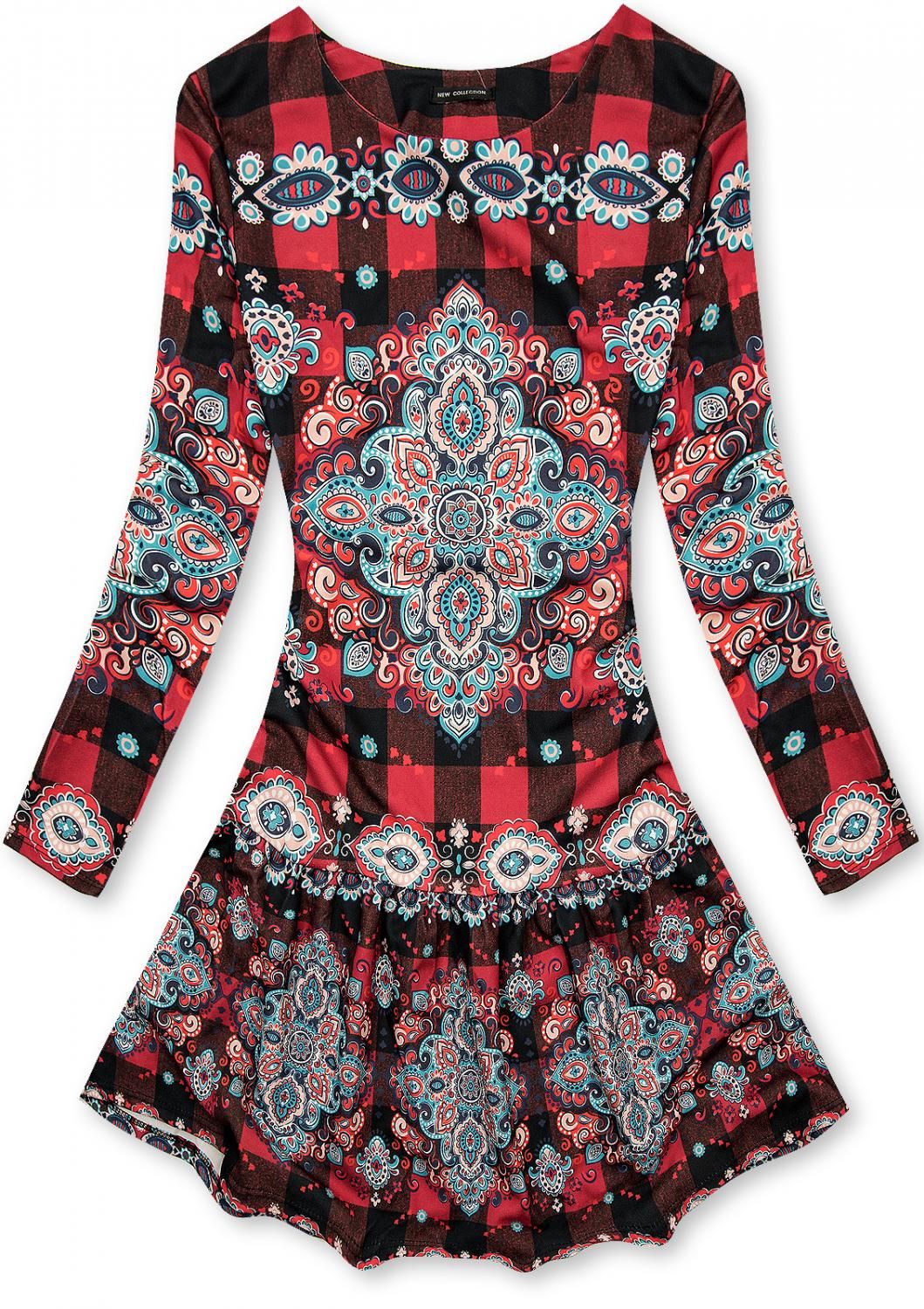 Červené kárované šaty so vzorom