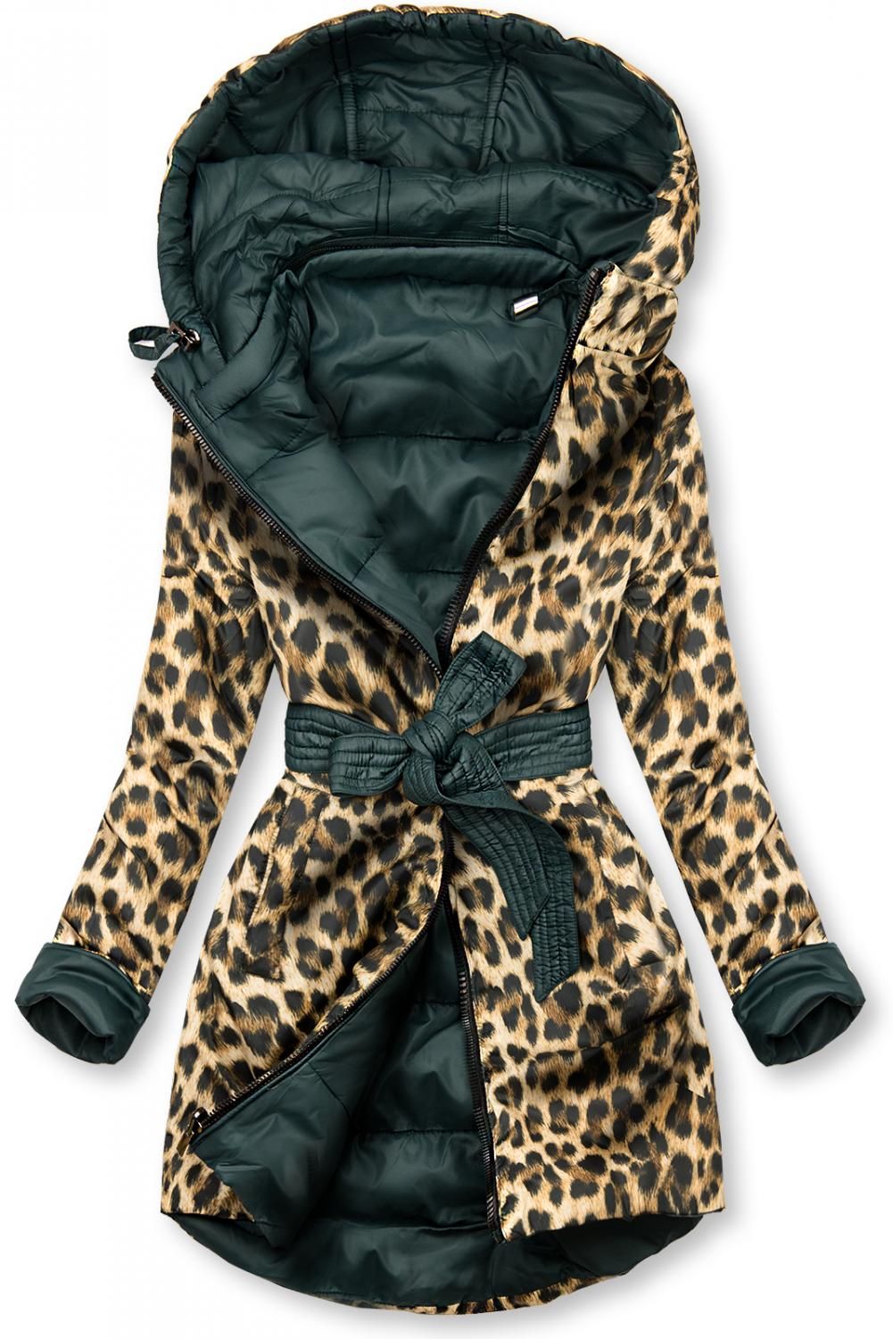 Obojstranná bunda zelená/leopardí vzor