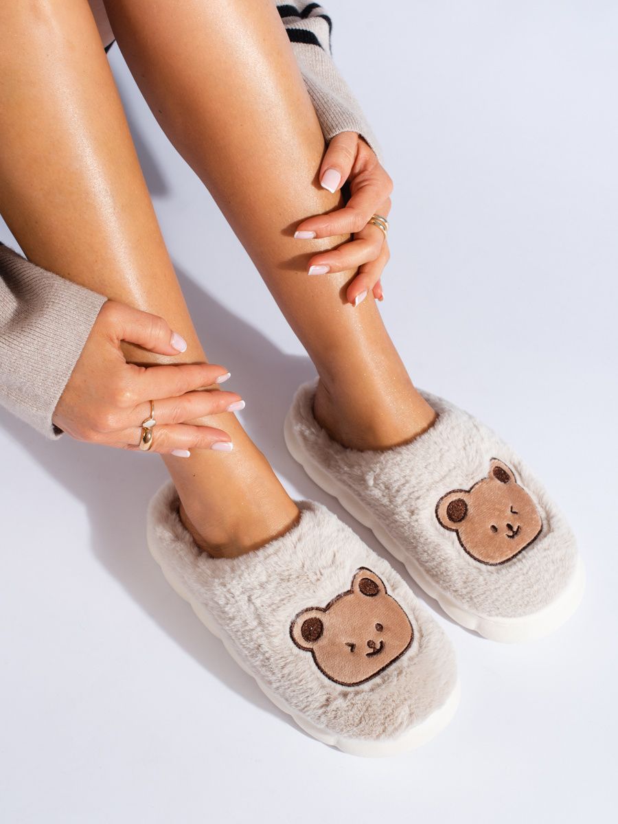 Svetlobéžové kožušinové papuče TEDDY