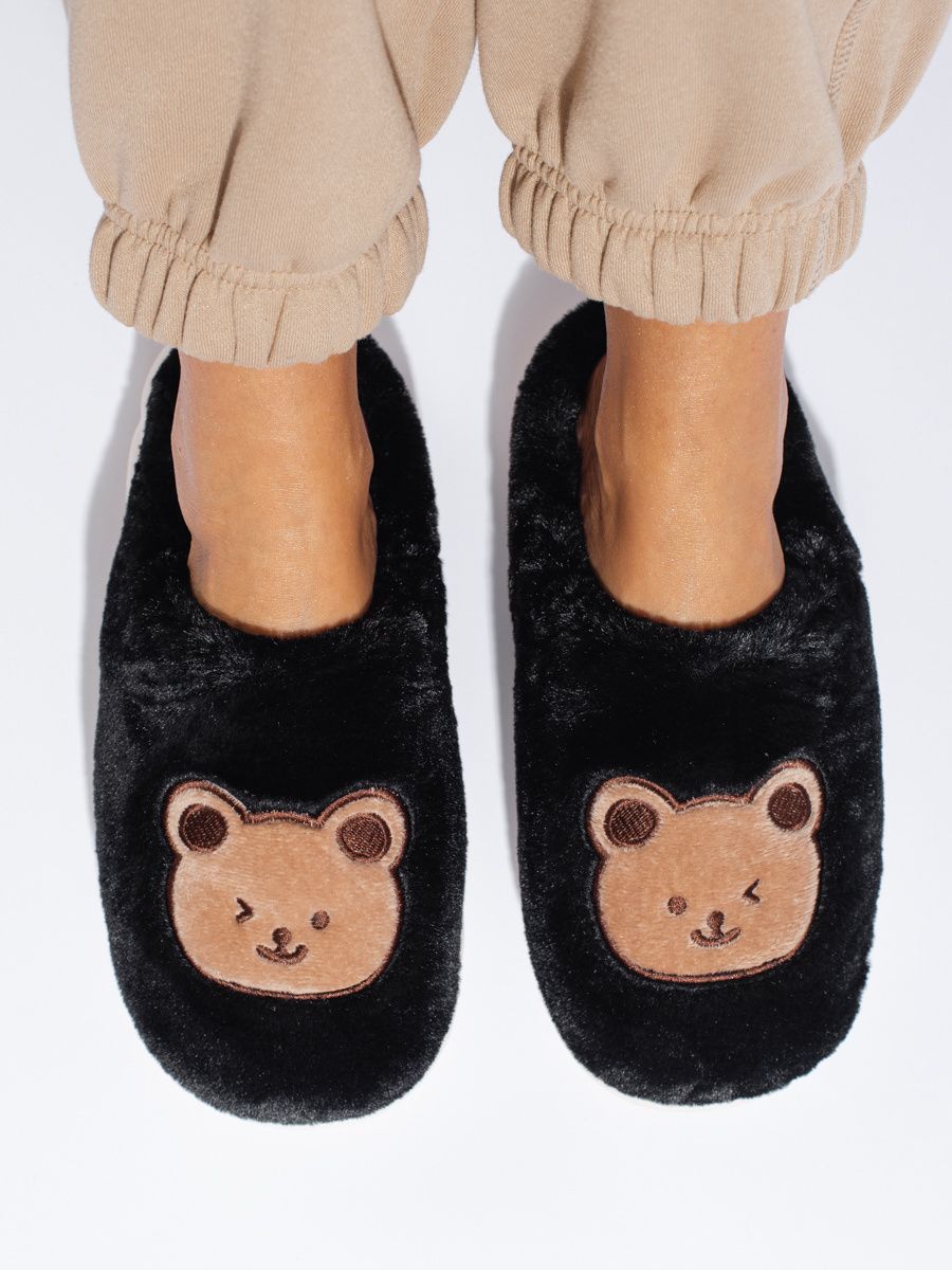 Čierne kožušinové papuče TEDDY
