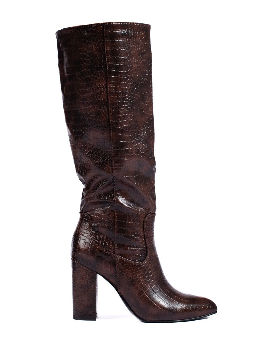 Hnedé vysoké dámske čižmy z ekokože