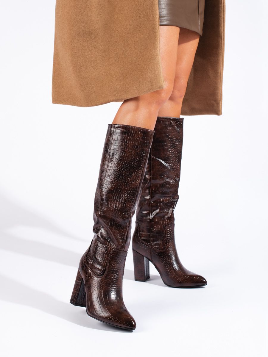 Hnedé vysoké dámske čižmy z ekokože