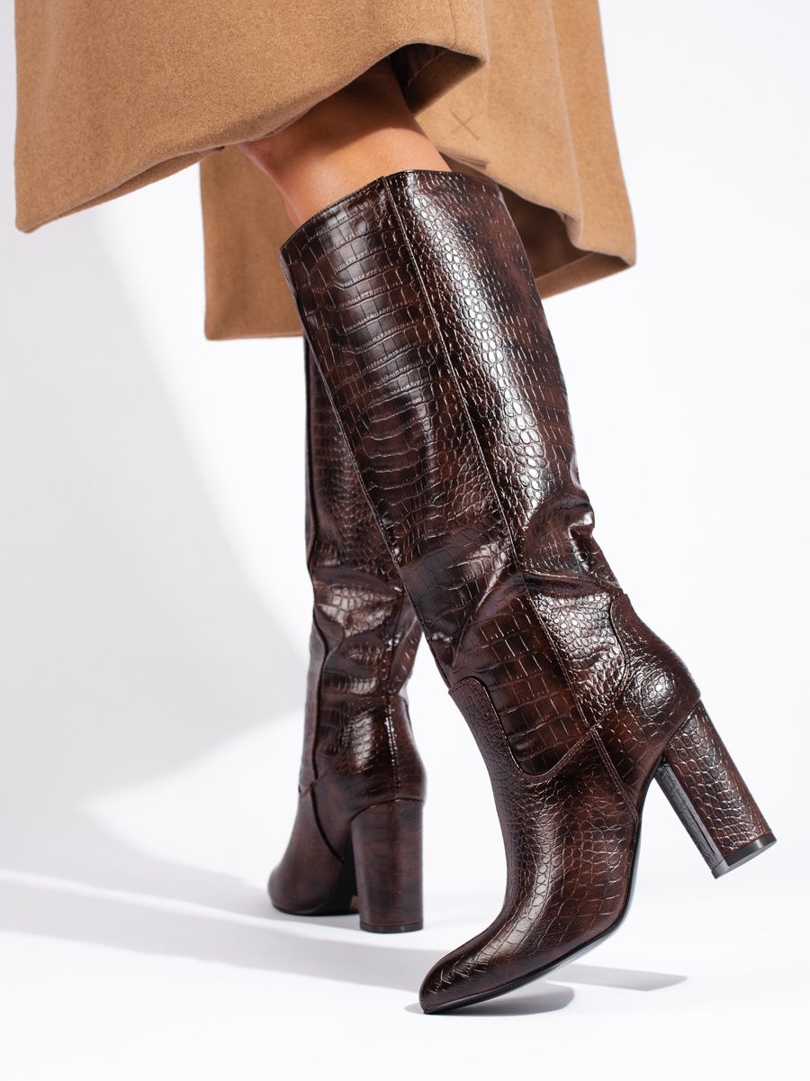 Hnedé vysoké dámske čižmy z ekokože