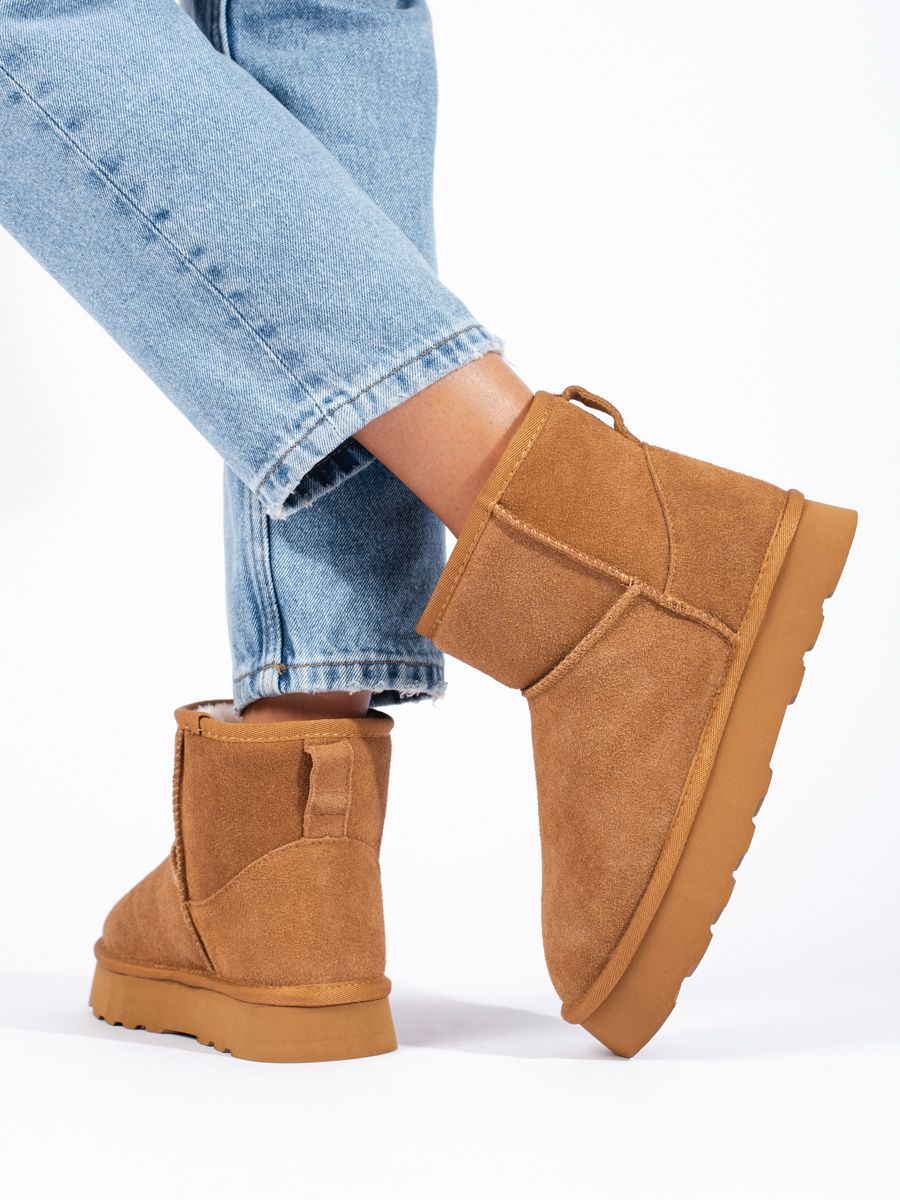 Dámske semišové snehule na platforme camel