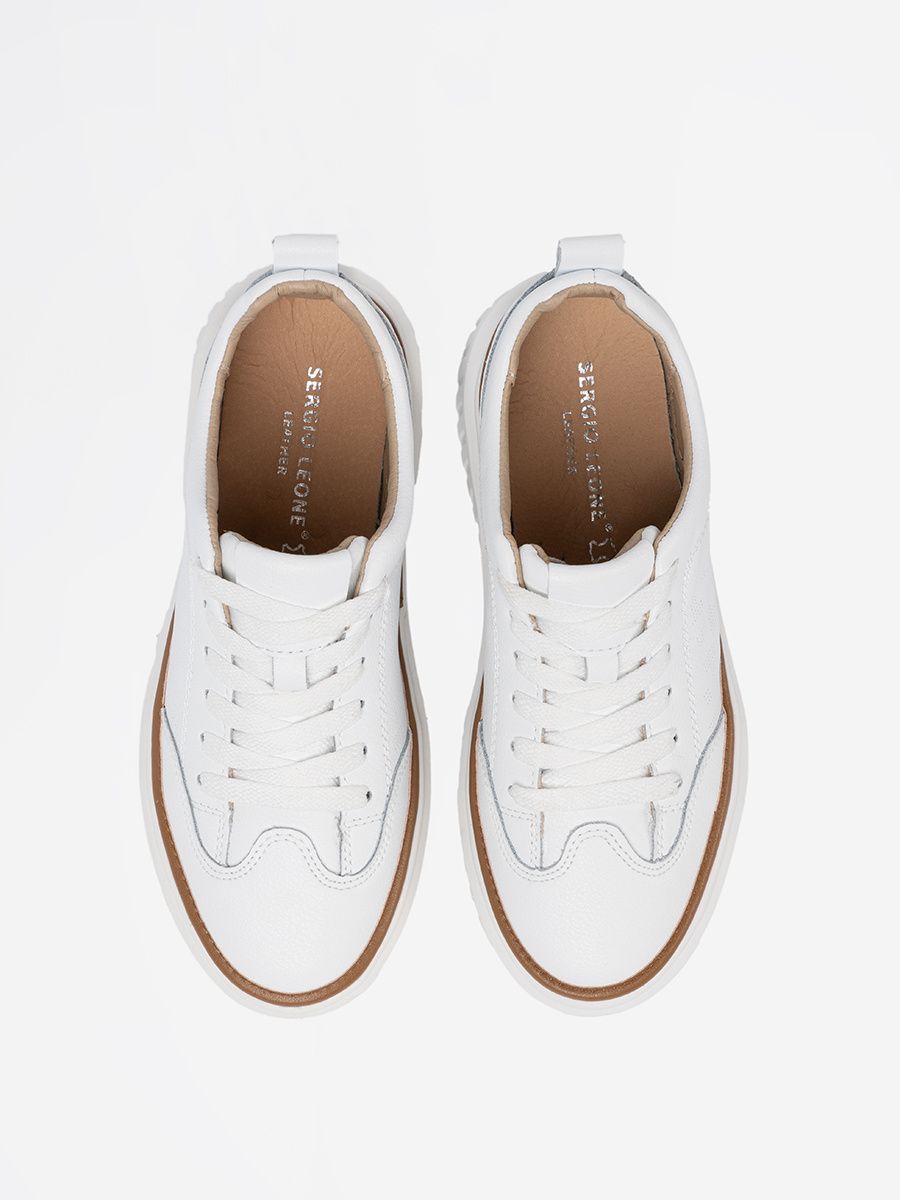 Biele kožené sneakersy na platforme Sergio Leone