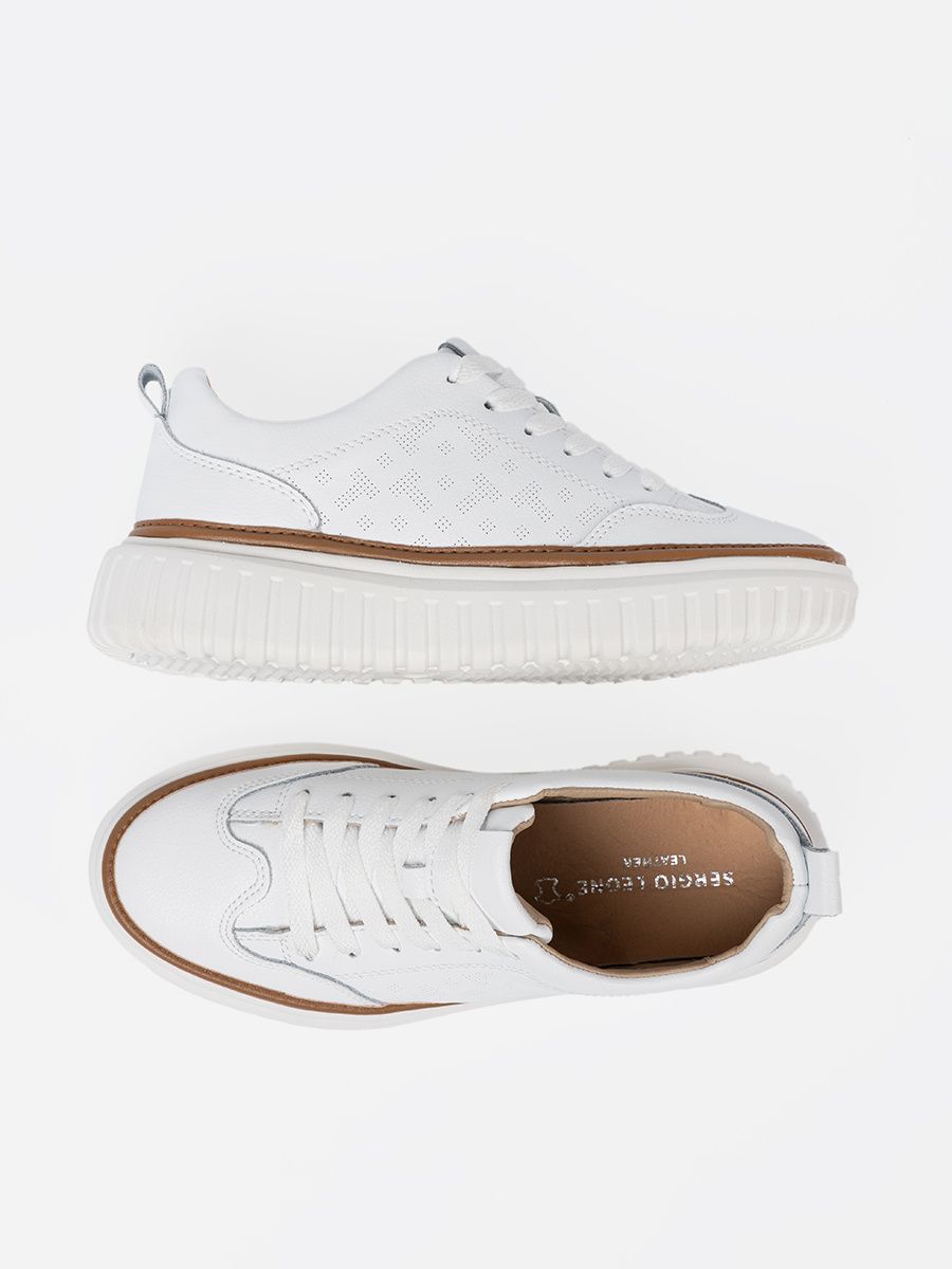 Biele kožené sneakersy na platforme Sergio Leone